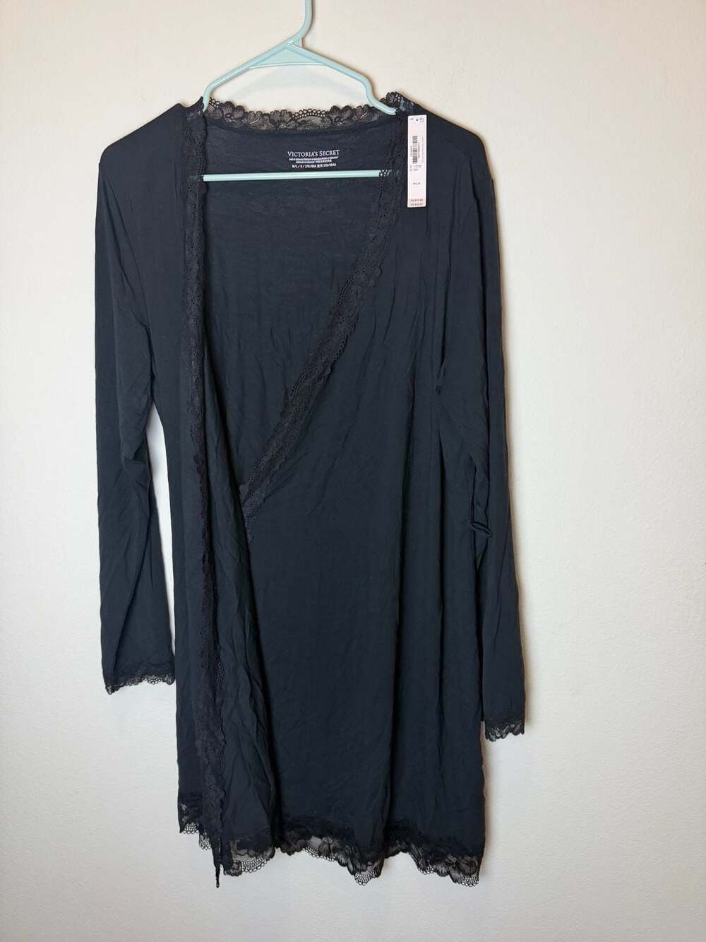 Victoria's Secret Modal Lace Trim Robe Size M/L Black Sleepwear NWT